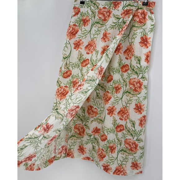 NWOT Joie Floral Print 100% Linen Midi Skirt Size Medium Boho Preppy Coastal - Picture 3 of 9